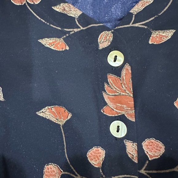 Indya Jumpsuit SS Boho Gypsy Ruffle Tier Legs Navy Metallic Floral Bollywood 2XL - Picture 3 of 11